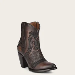 Women Cuadra Ankle Boots & Booties-Artisan Embroidered Brown Leather Bootie