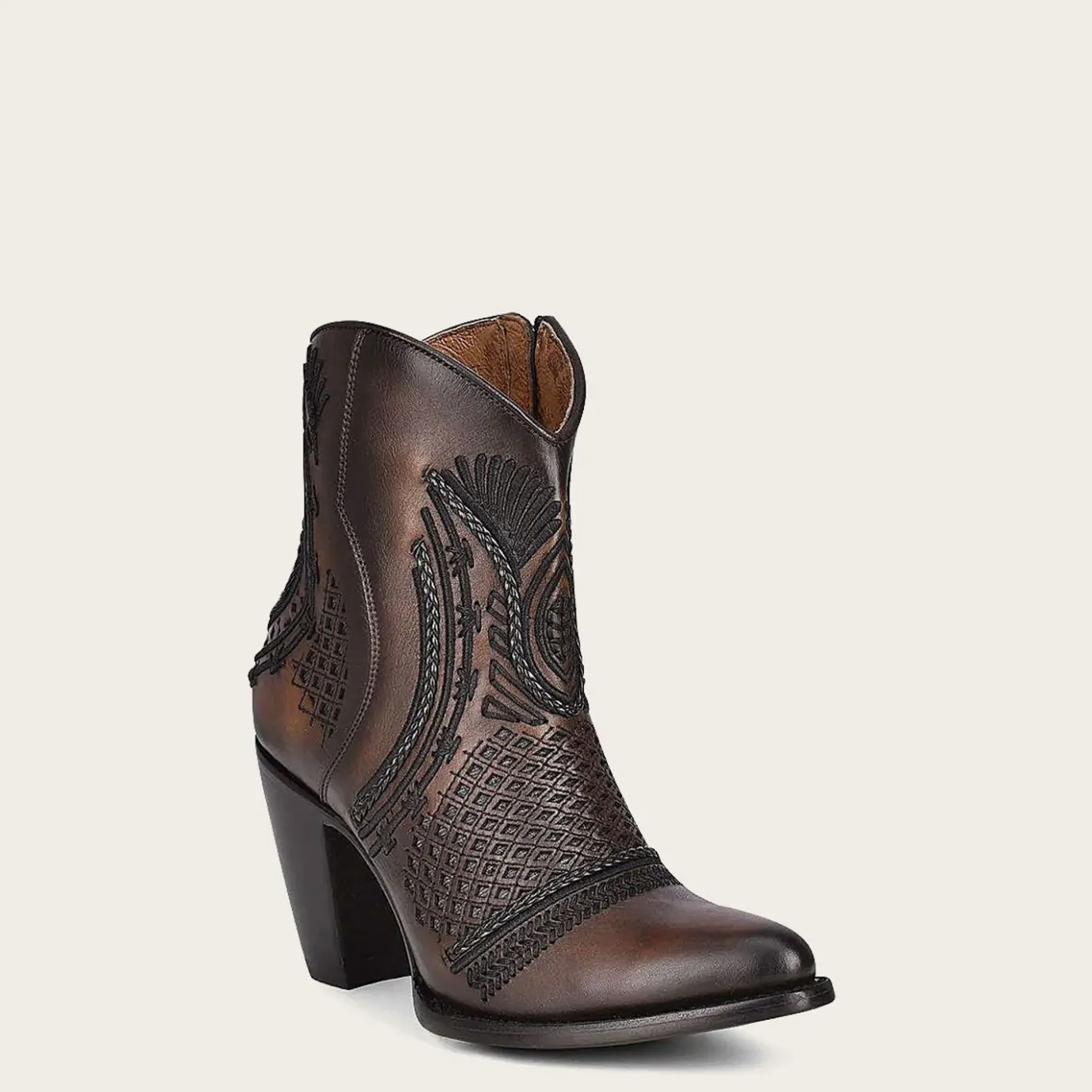 Women Cuadra Ankle Boots & Booties-Artisan Embroidered Brown Leather Bootie