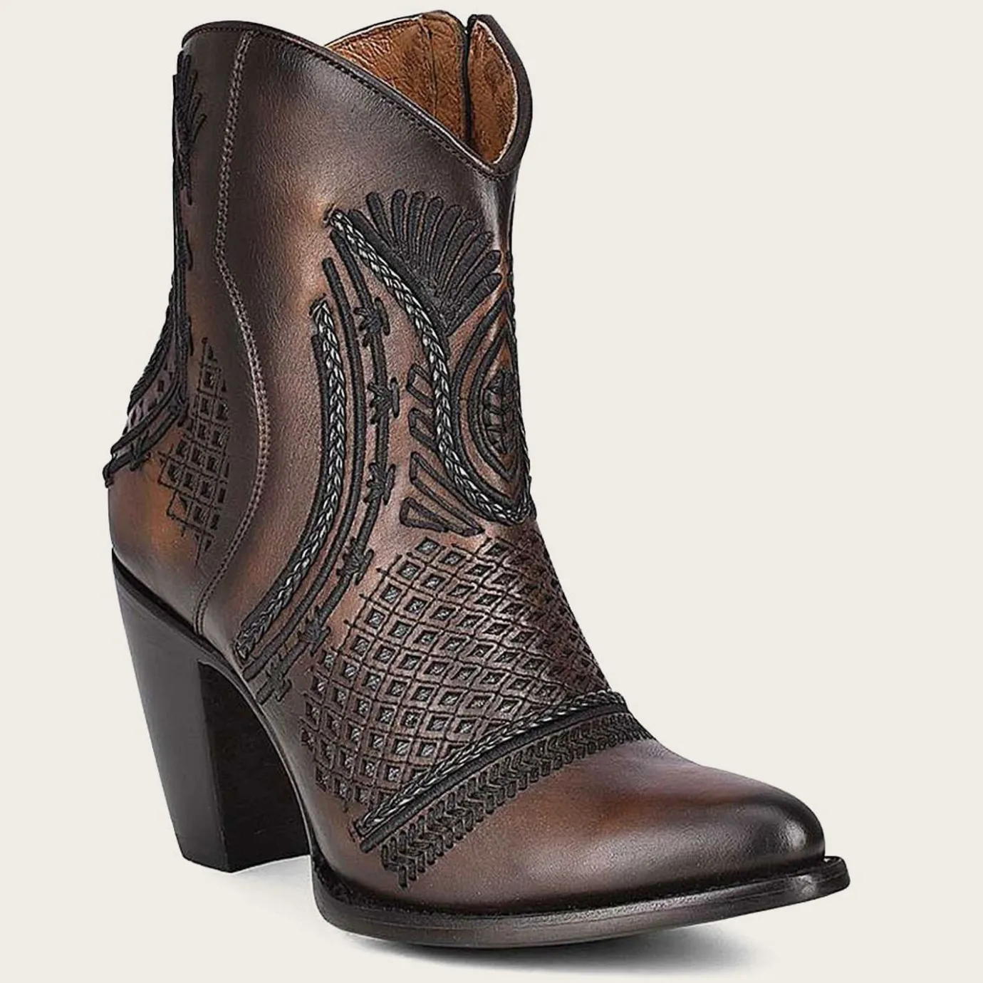 Women Cuadra Ankle Boots & Booties-Artisan Embroidered Brown Leather Bootie