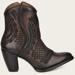 Women Cuadra Ankle Boots & Booties-Artisan Embroidered Brown Leather Bootie