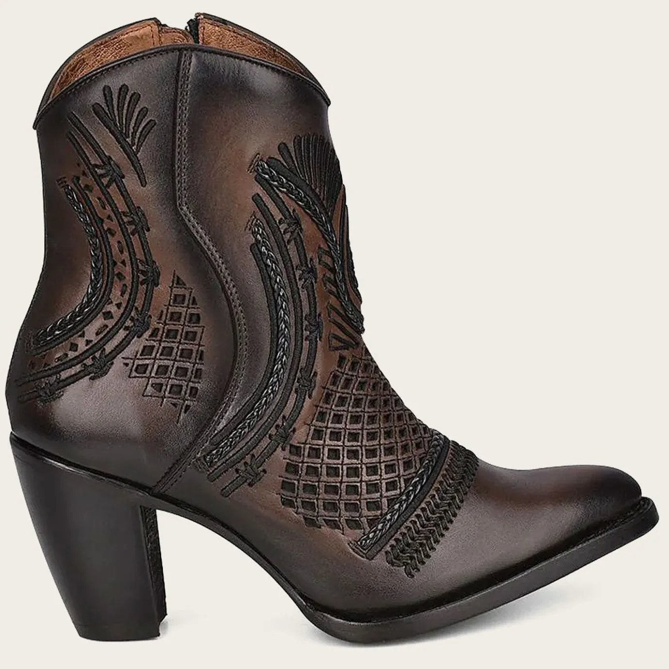 Women Cuadra Ankle Boots & Booties-Artisan Embroidered Brown Leather Bootie