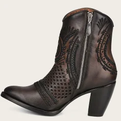 Women Cuadra Ankle Boots & Booties-Artisan Embroidered Brown Leather Bootie