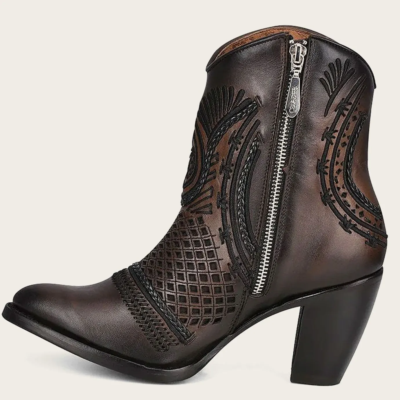 Women Cuadra Ankle Boots & Booties-Artisan Embroidered Brown Leather Bootie
