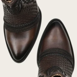 Women Cuadra Ankle Boots & Booties-Artisan Embroidered Brown Leather Bootie