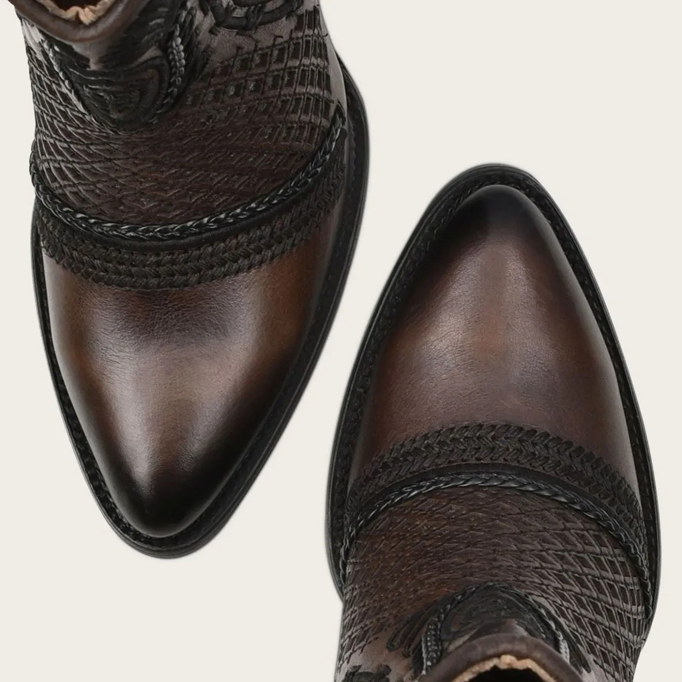 Women Cuadra Ankle Boots & Booties-Artisan Embroidered Brown Leather Bootie