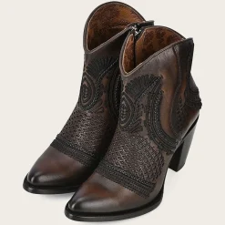 Women Cuadra Ankle Boots & Booties-Artisan Embroidered Brown Leather Bootie