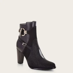 Women Cuadra Ankle Boots & Booties-Black Ankle Boots In Genuine Stingray Leather