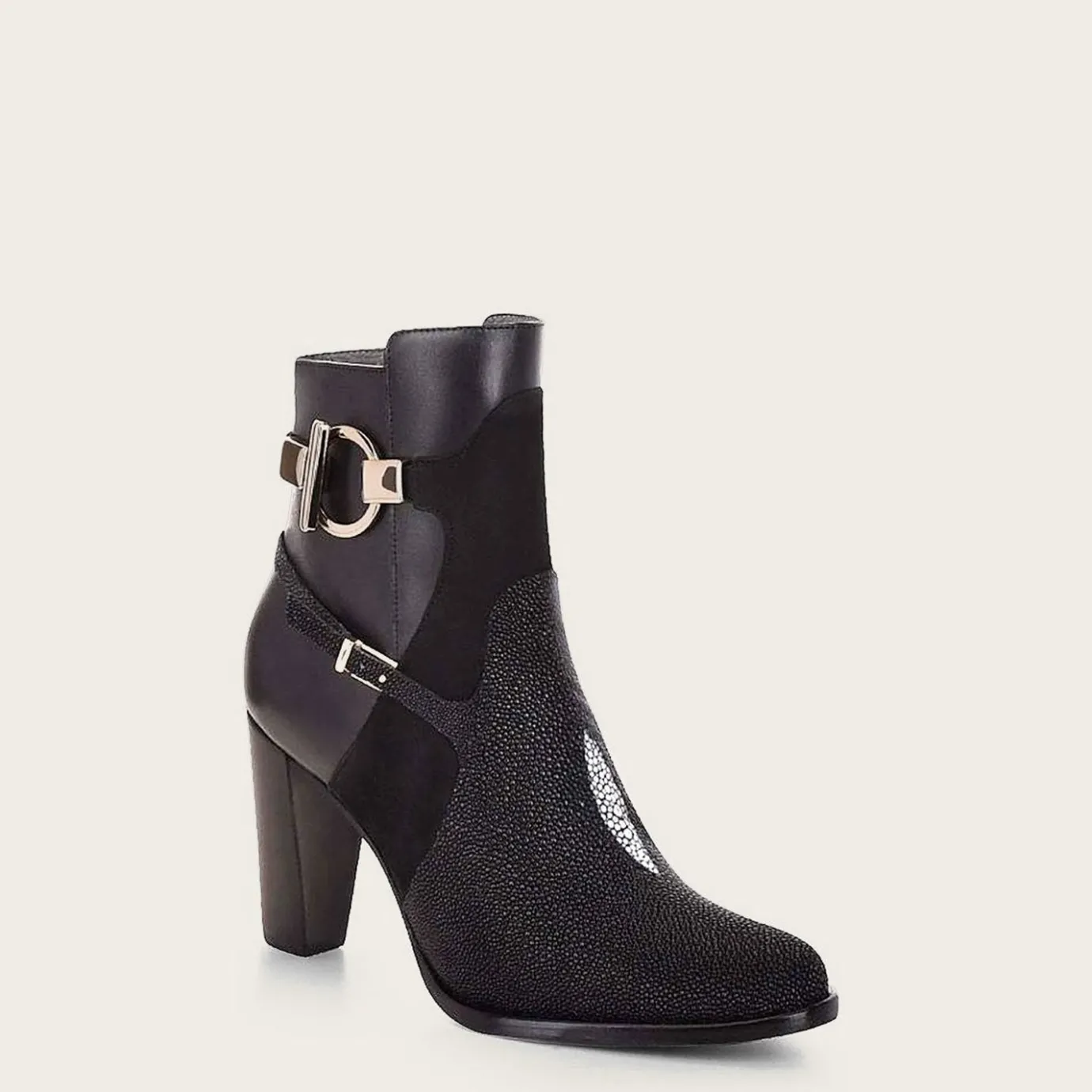 Women Cuadra Ankle Boots & Booties-Black Ankle Boots In Genuine Stingray Leather