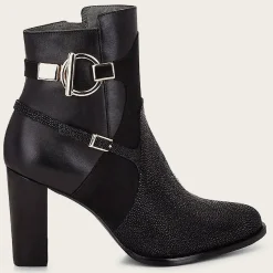 Women Cuadra Ankle Boots & Booties-Black Ankle Boots In Genuine Stingray Leather