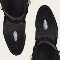 Women Cuadra Ankle Boots & Booties-Black Ankle Boots In Genuine Stingray Leather