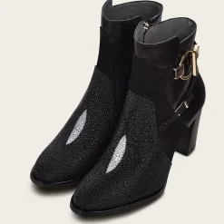 Women Cuadra Ankle Boots & Booties-Black Ankle Boots In Genuine Stingray Leather