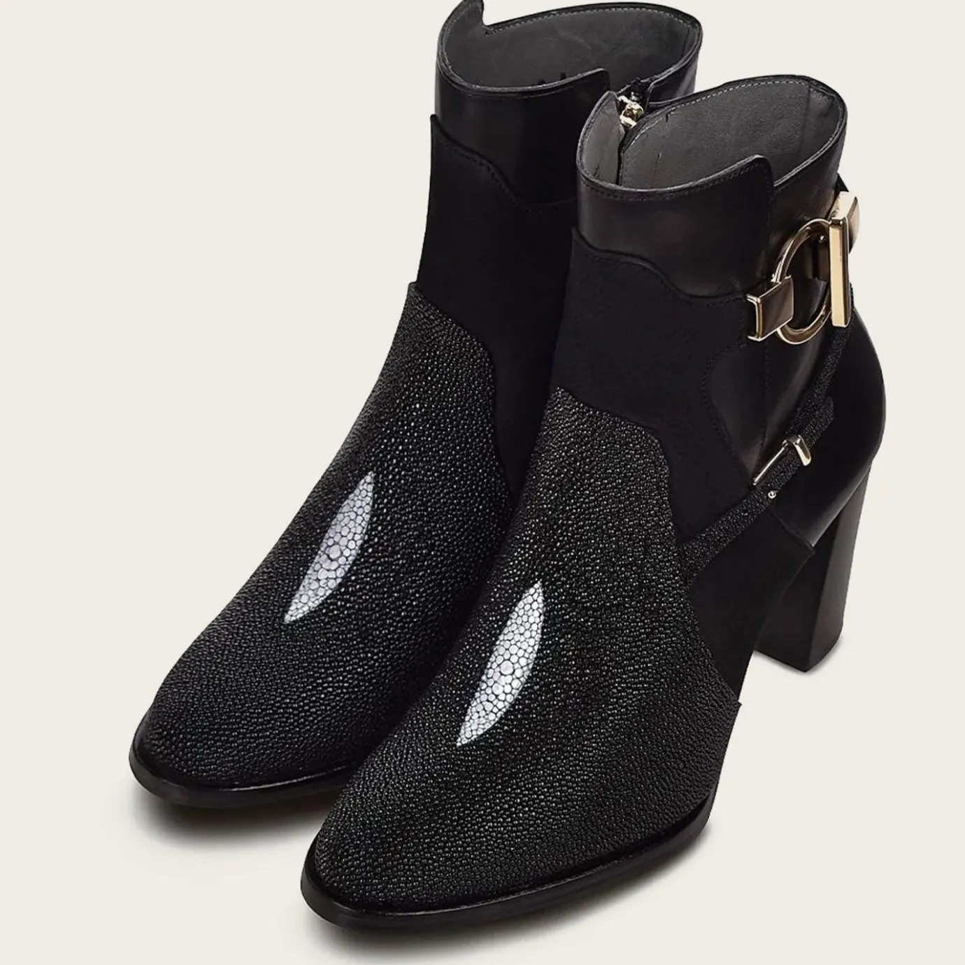 Women Cuadra Ankle Boots & Booties-Black Ankle Boots In Genuine Stingray Leather