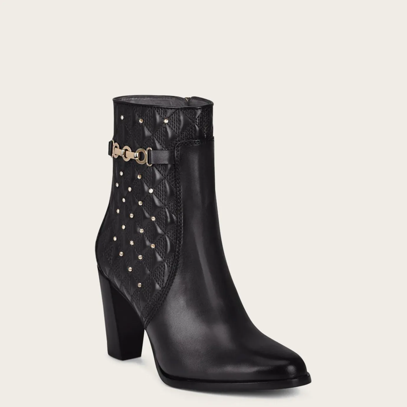 Women Cuadra Ankle Boots & Booties-Black Booties For Women. Made Of Leather With Geometric Details And Austrian Crystals