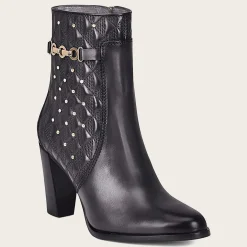 Women Cuadra Ankle Boots & Booties-Black Booties For Women. Made Of Leather With Geometric Details And Austrian Crystals