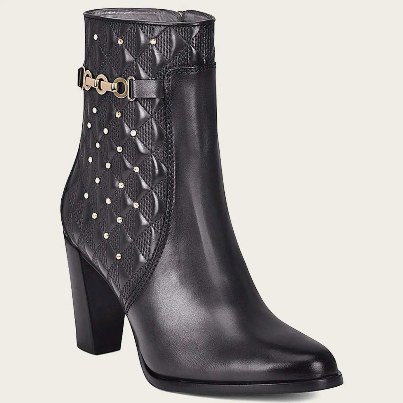 Women Cuadra Ankle Boots & Booties-Black Booties For Women. Made Of Leather With Geometric Details And Austrian Crystals