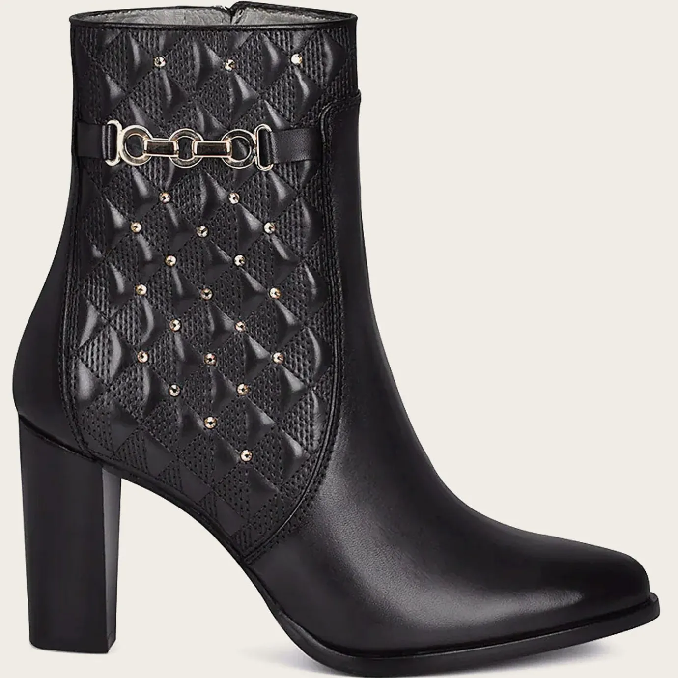 Women Cuadra Ankle Boots & Booties-Black Booties For Women. Made Of Leather With Geometric Details And Austrian Crystals