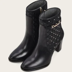 Women Cuadra Ankle Boots & Booties-Black Booties For Women. Made Of Leather With Geometric Details And Austrian Crystals