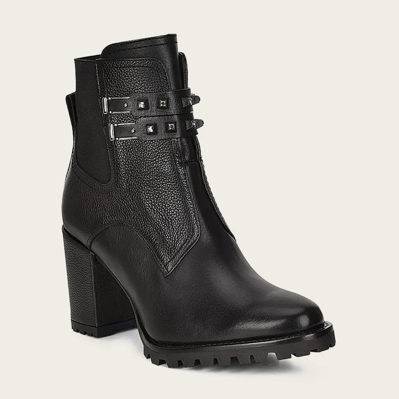 Women Cuadra Ankle Boots & Booties-Black Combined Leather Urban Ankle Bootie With Crystals