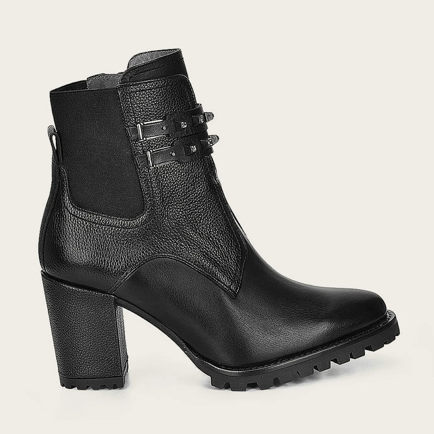 Women Cuadra Ankle Boots & Booties-Black Combined Leather Urban Ankle Bootie With Crystals
