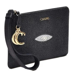 Women Cuadra Wallets-Black Coin Wristlet For Women With Hanging Monogram