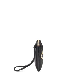 Women Cuadra Wallets-Black Coin Wristlet For Women With Hanging Monogram