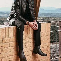 Men Cuadra Dress Boots-Black Deer Leather Chelsea Boots By Franco