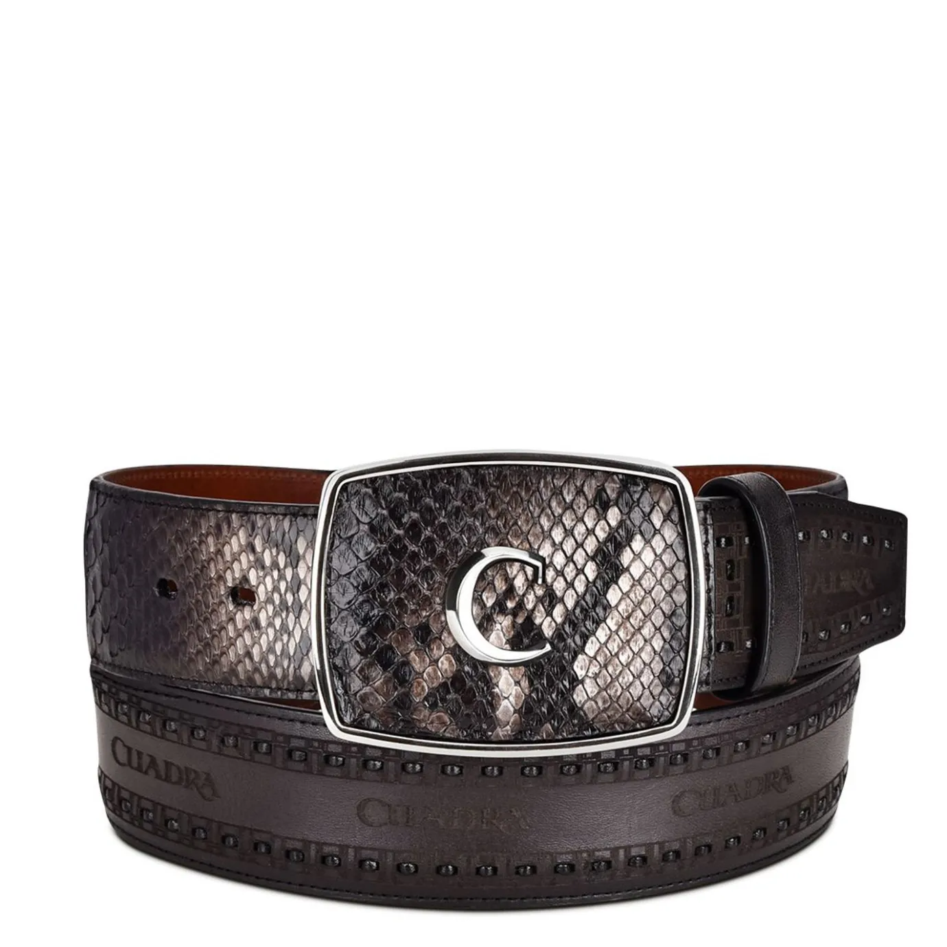 Men Cuadra Belts-Black Engrave Python Leather Western Belt