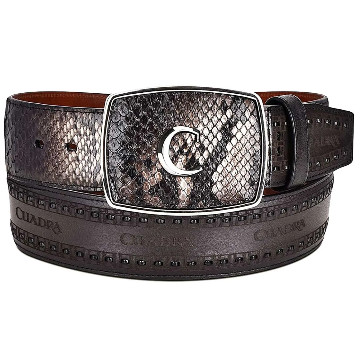 Men Cuadra Belts-Black Engrave Python Leather Western Belt