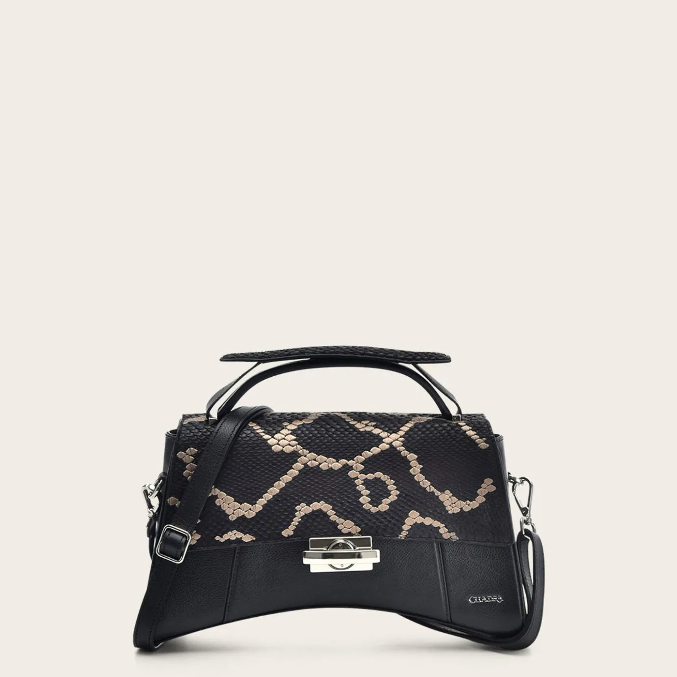Women Cuadra Top Handle & Satchel Bags-Black Exotic Leather Asymmetrical Handbag