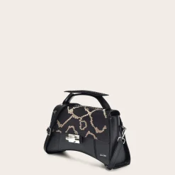 Women Cuadra Top Handle & Satchel Bags-Black Exotic Leather Asymmetrical Handbag