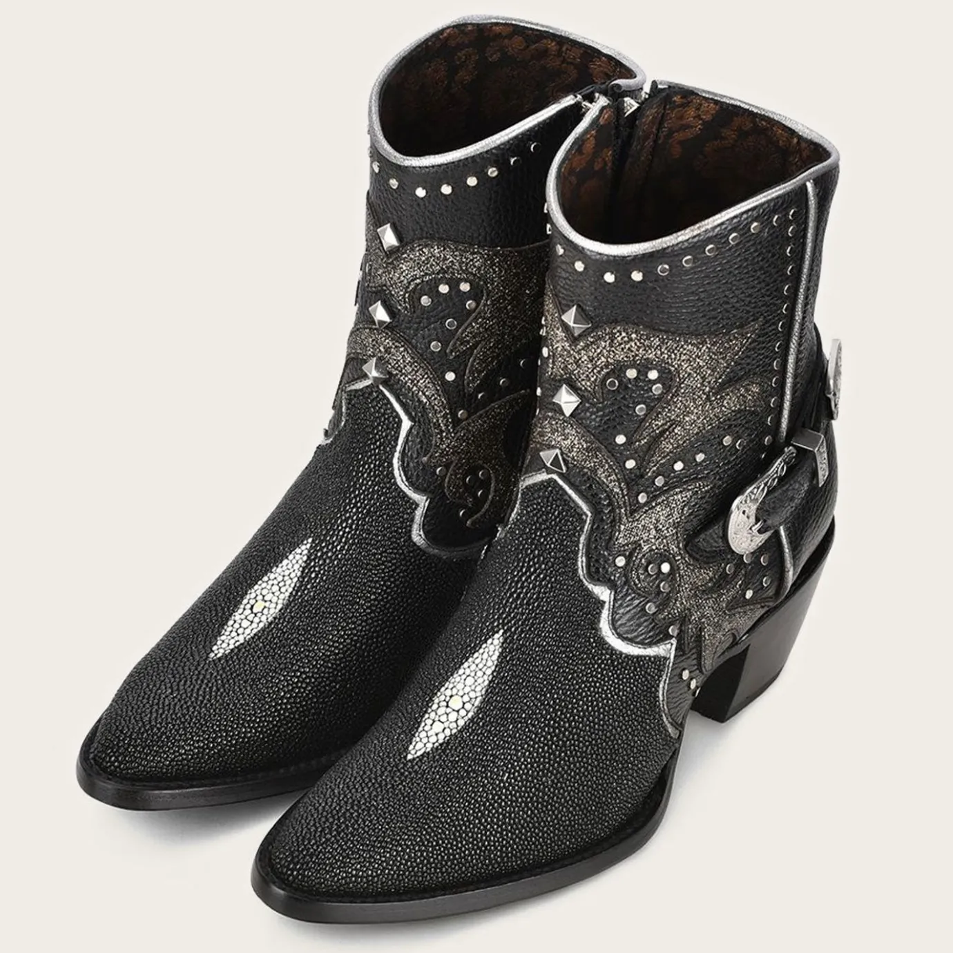 Women Cuadra Ankle Boots & Booties-Black Exotic Leather Booties For Women