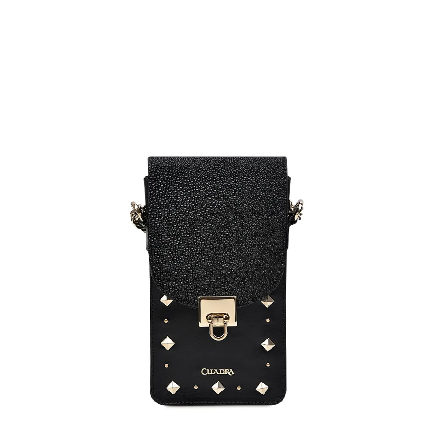Women Cuadra Crossbody Bags-Black Exotic Leather Cell Phone Bag