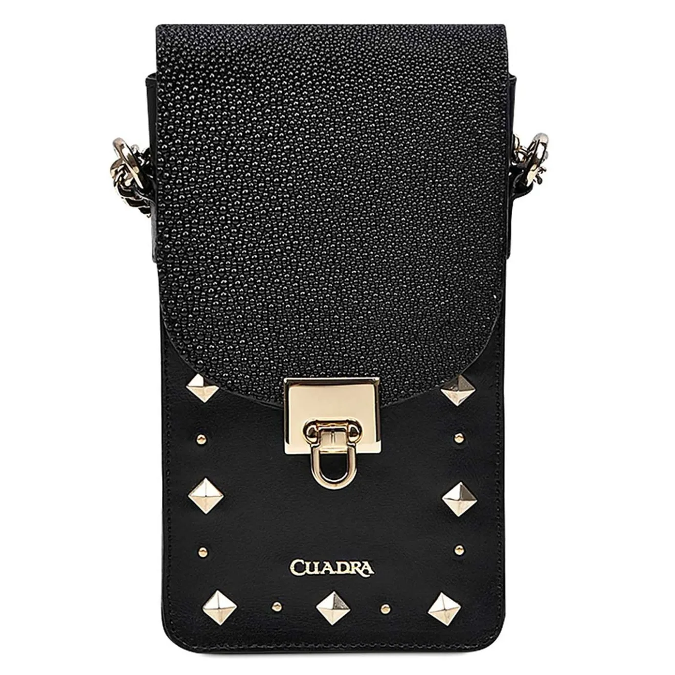 Women Cuadra Crossbody Bags-Black Exotic Leather Cell Phone Bag