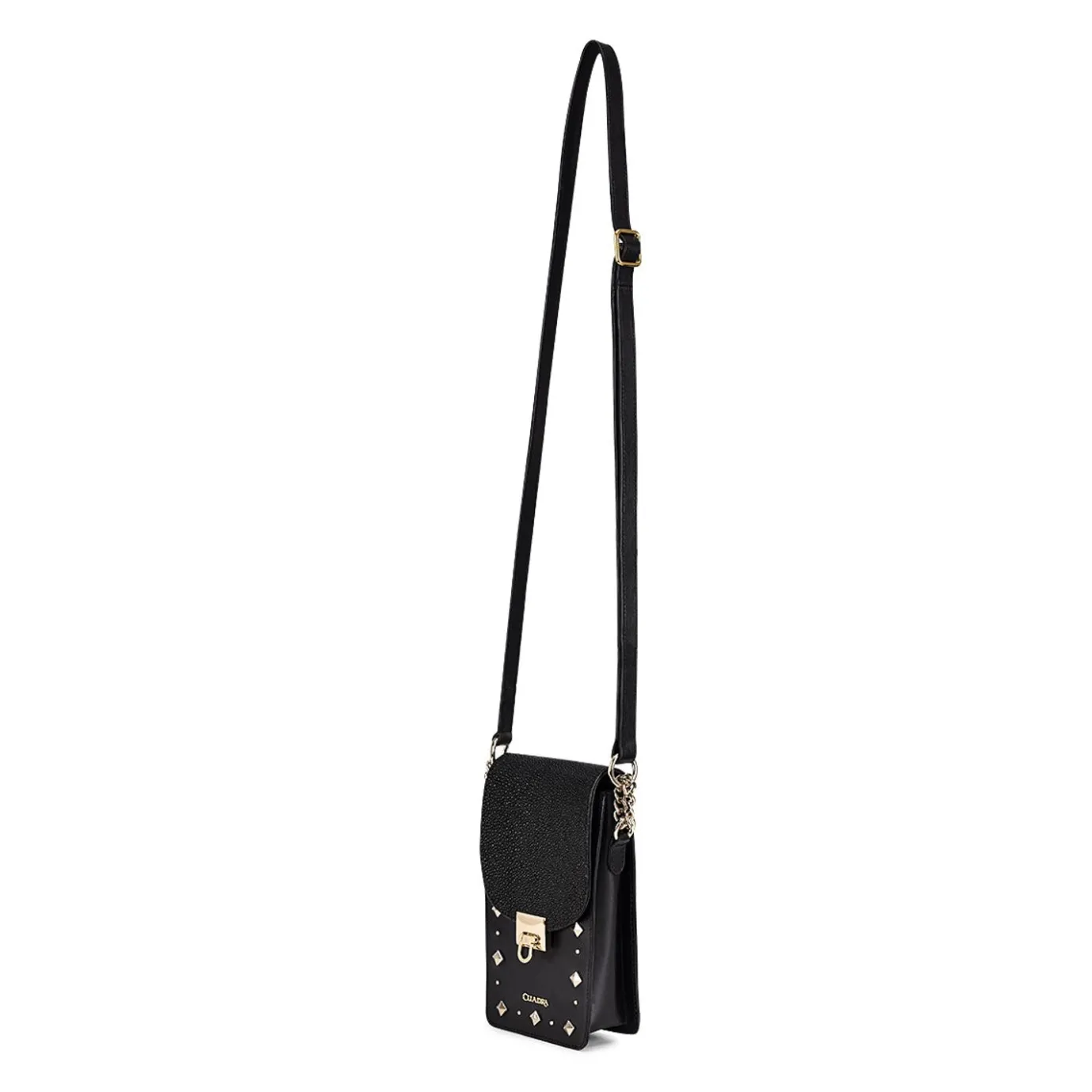 Women Cuadra Crossbody Bags-Black Exotic Leather Cell Phone Bag