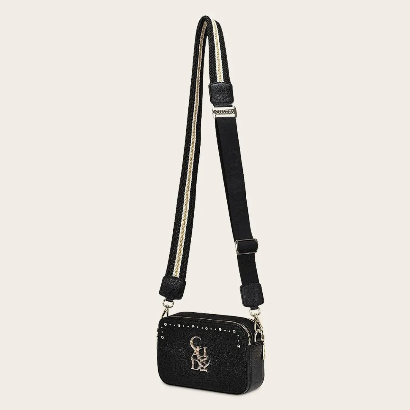 Women Cuadra Crossbody Bags-Black Exotic Leather Crossbody Bag
