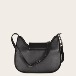 Women Cuadra Crossbody Bags-Black Exotic Leather Shoulder Bag With Handmade Interweaving Detail