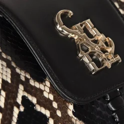 Women Cuadra Crossbody Bags-Black Exotic Leather Shoulder Bag With Handmade Interweaving Detail