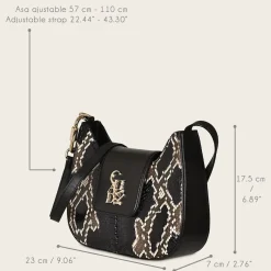 Women Cuadra Crossbody Bags-Black Exotic Leather Shoulder Bag With Handmade Interweaving Detail