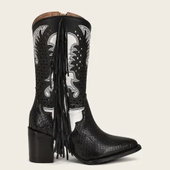 Women Cuadra Western Boots-Black Exotic Leather Western Style Boot