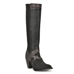 Women Cuadra Tall & Knee-High Boots-Black Exotic Riding Boot With Hand-Woven Details