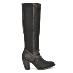 Women Cuadra Tall & Knee-High Boots-Black Exotic Riding Boot With Hand-Woven Details