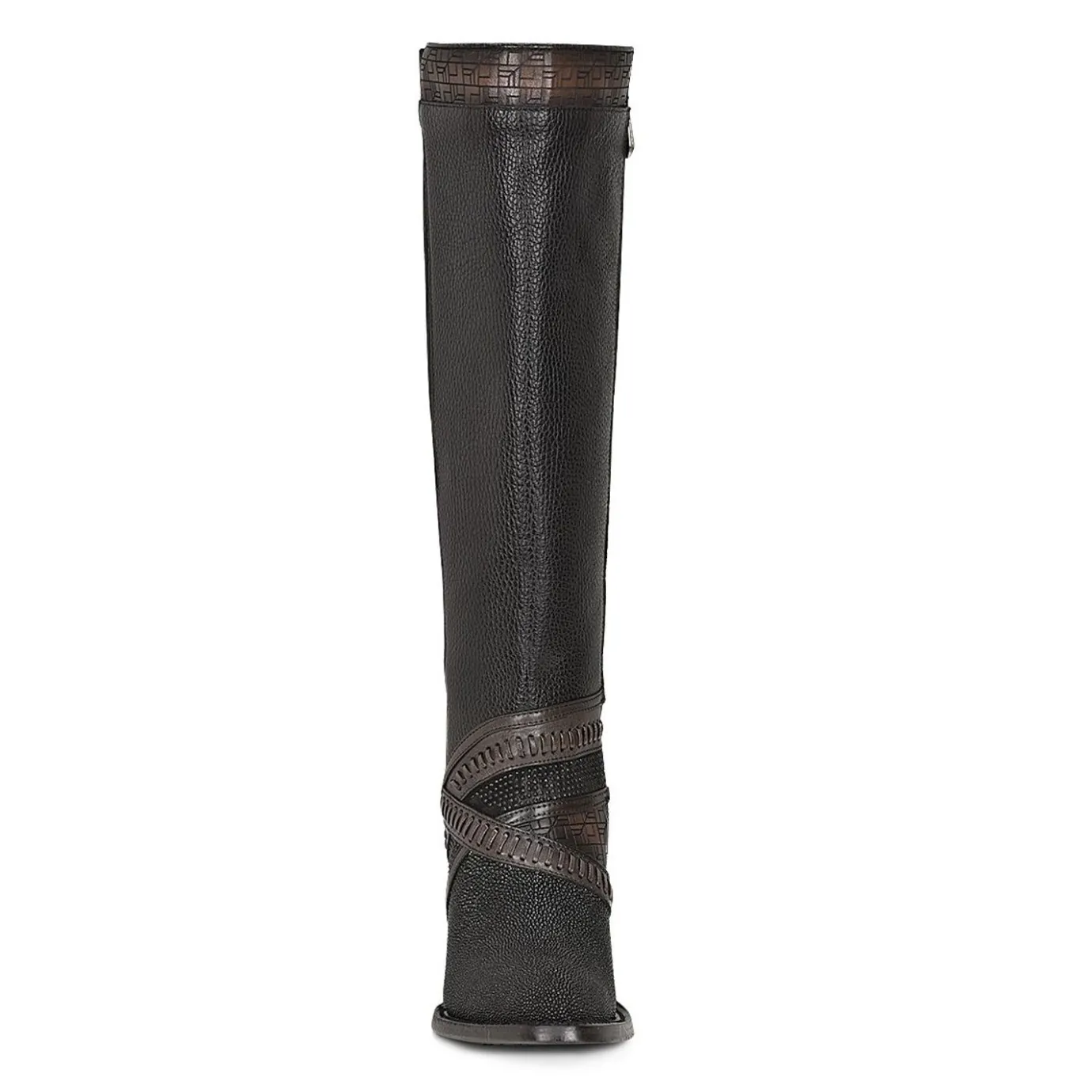 Women Cuadra Tall & Knee-High Boots-Black Exotic Riding Boot With Hand-Woven Details