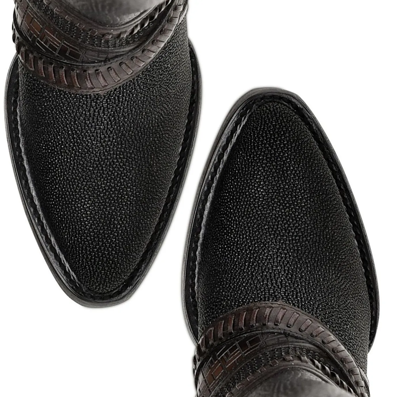 Women Cuadra Tall & Knee-High Boots-Black Exotic Riding Boot With Hand-Woven Details