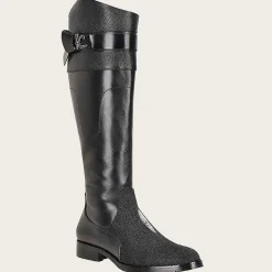 Women Cuadra Tall & Knee-High Boots-Black Exotic Stingray Riding Boot