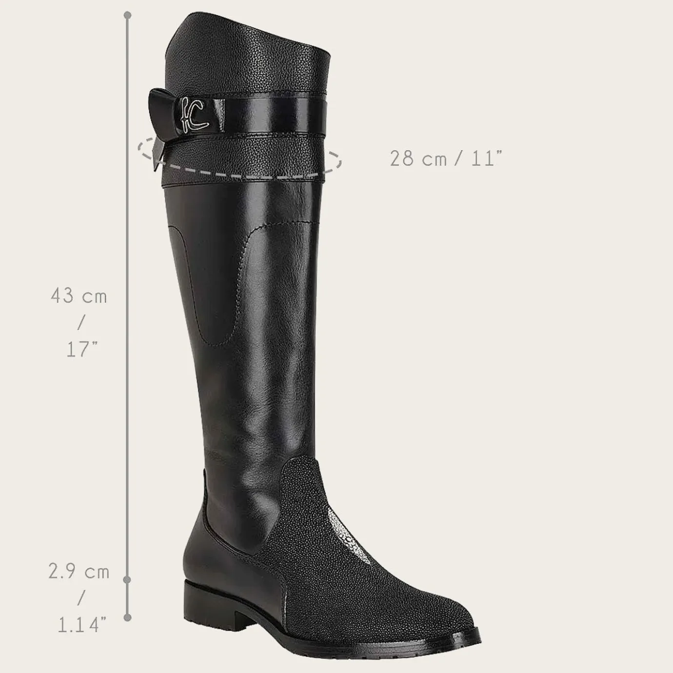 Women Cuadra Tall & Knee-High Boots-Black Exotic Stingray Riding Boot