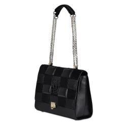 Women Cuadra Crossbody Bags-Black Genuine Exotic Leather Handbag With Chain Strap