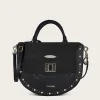 Women Cuadra Crossbody Bags-Black Genuine Stingray Leather Studs Handbag