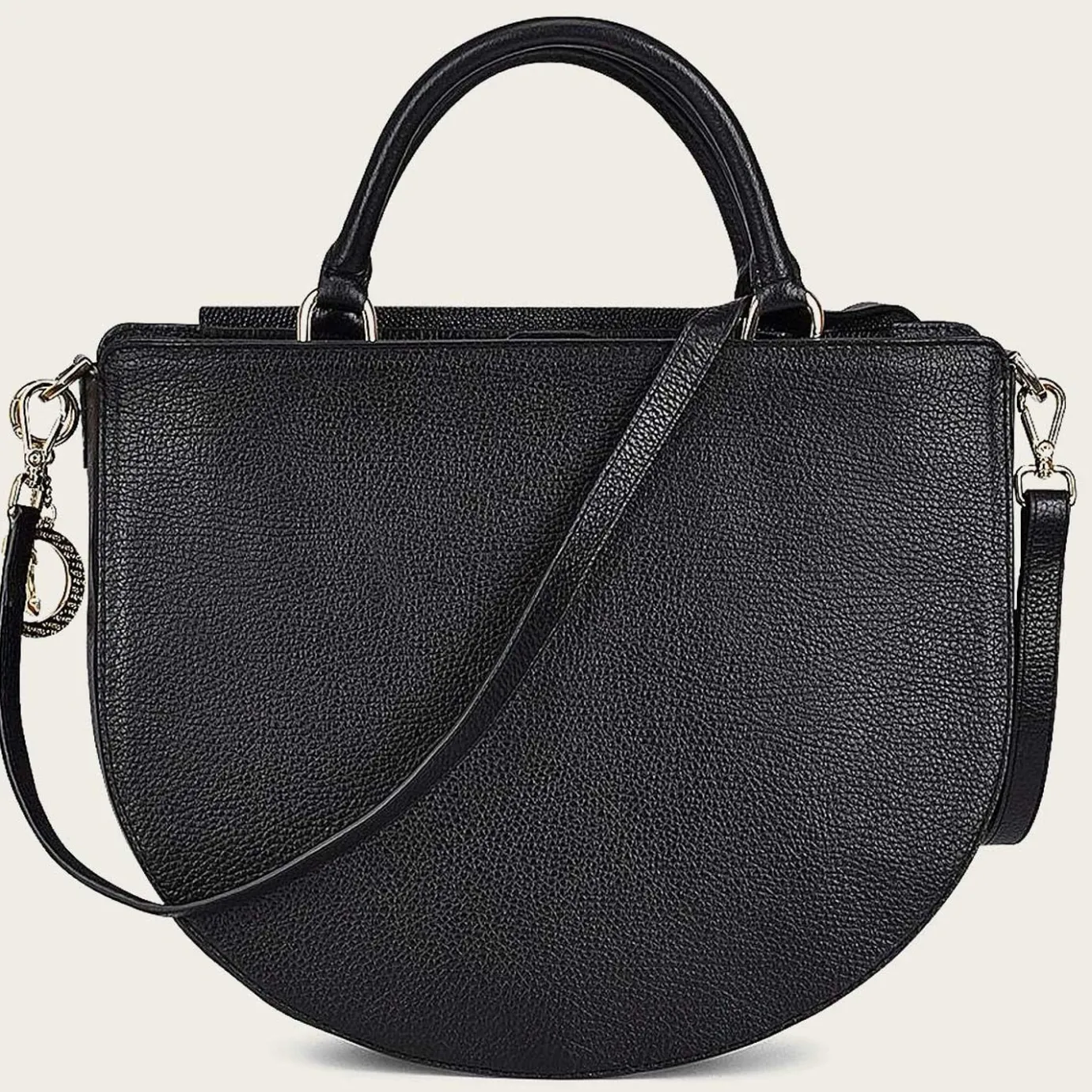 Women Cuadra Crossbody Bags-Black Genuine Stingray Leather Studs Handbag