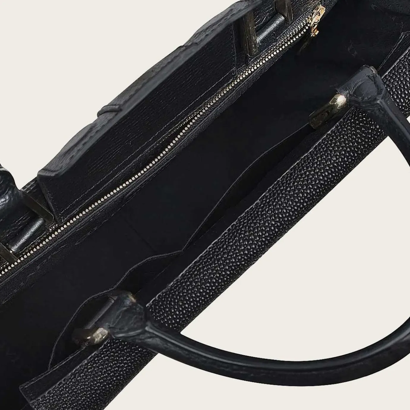 Women Cuadra Crossbody Bags-Black Genuine Stingray Leather Studs Handbag