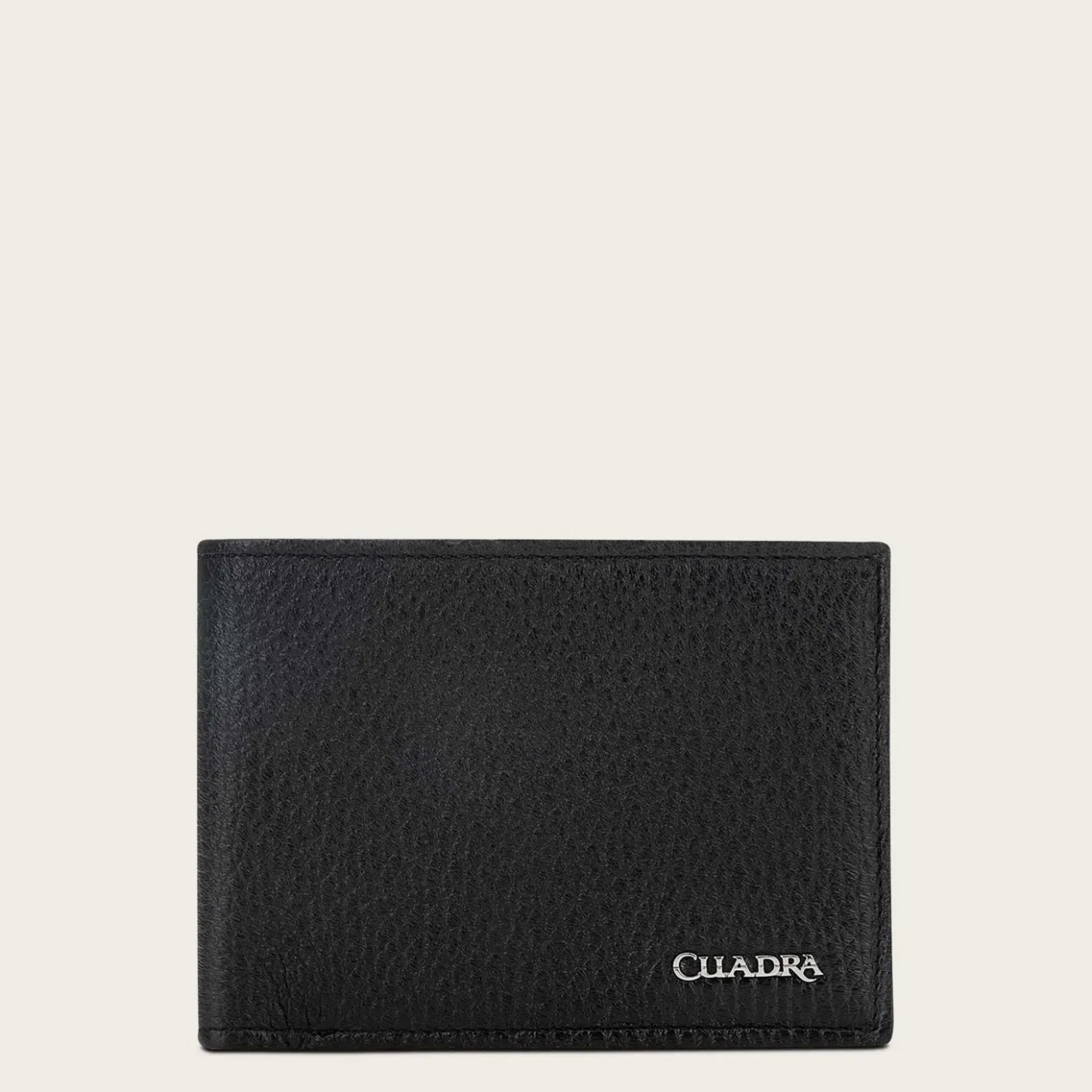 Men Cuadra Wallets-Black Handmade Bifold Deer Leather Wallet